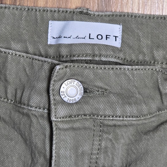 LOFT The‎ Straight Crop Pants Women's Size 16 Olive Green Raw Hem - Picture 3 of 7